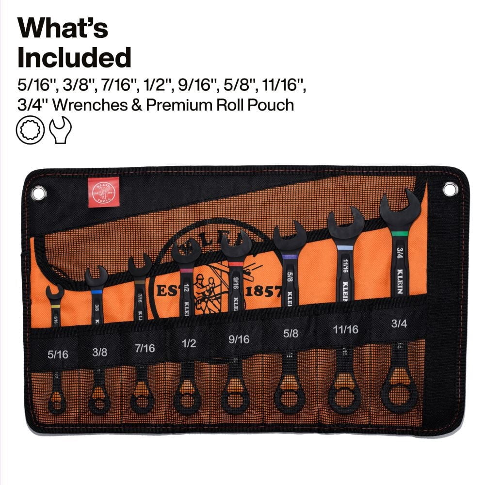Klein Tools Ratcheting Combination Slide Lock Wrench Set Sae 8 Pieces