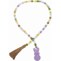 Easter Wood Bead Garland Wooden Bead Strands Spring Holiday Rabbit Bunny Egg Boho Farmhouse Rustic Rope Tassels Beads Hanging Pendant Ornament for Tiered Tray Wall Party Home Room Decors Colorful