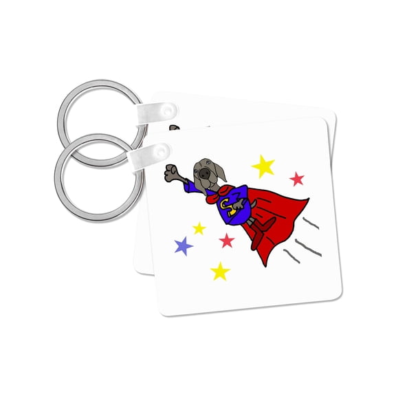 3dRose, Cute Funny Flying Weimaraner Dog Superhero in Red Cape , set of 2 Key Chains