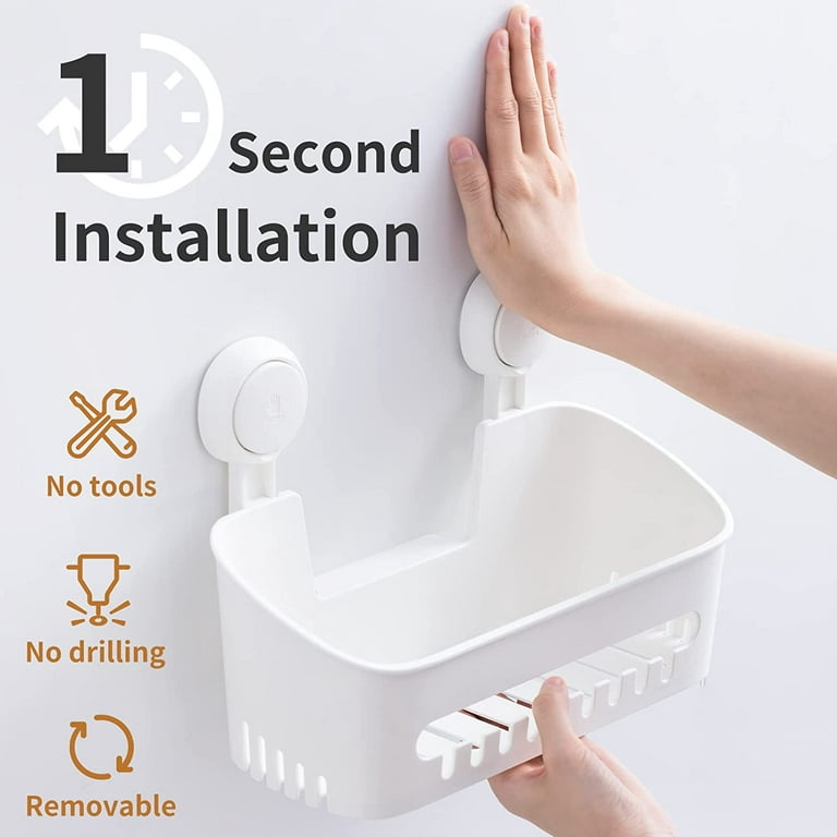 No Dril Shower Caddy Suction Cup Shower Shelf Storage Suction Shower Basket,  One Second Installation Removable Powerful Shower Organizer Max Hold 22lbs Suction  Bathroom Caddy Waterproof Shower Storage 