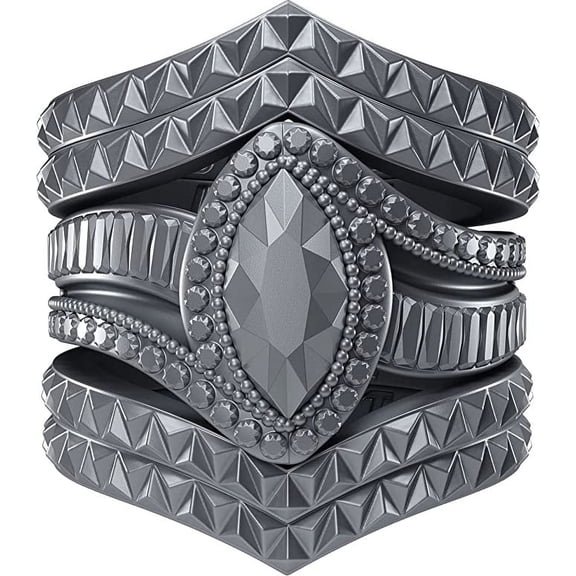 Silicone Wedding Rings for Women by Rinfit - Female Wedding Bands - Diamond Marquise & 4 Stackable Rings