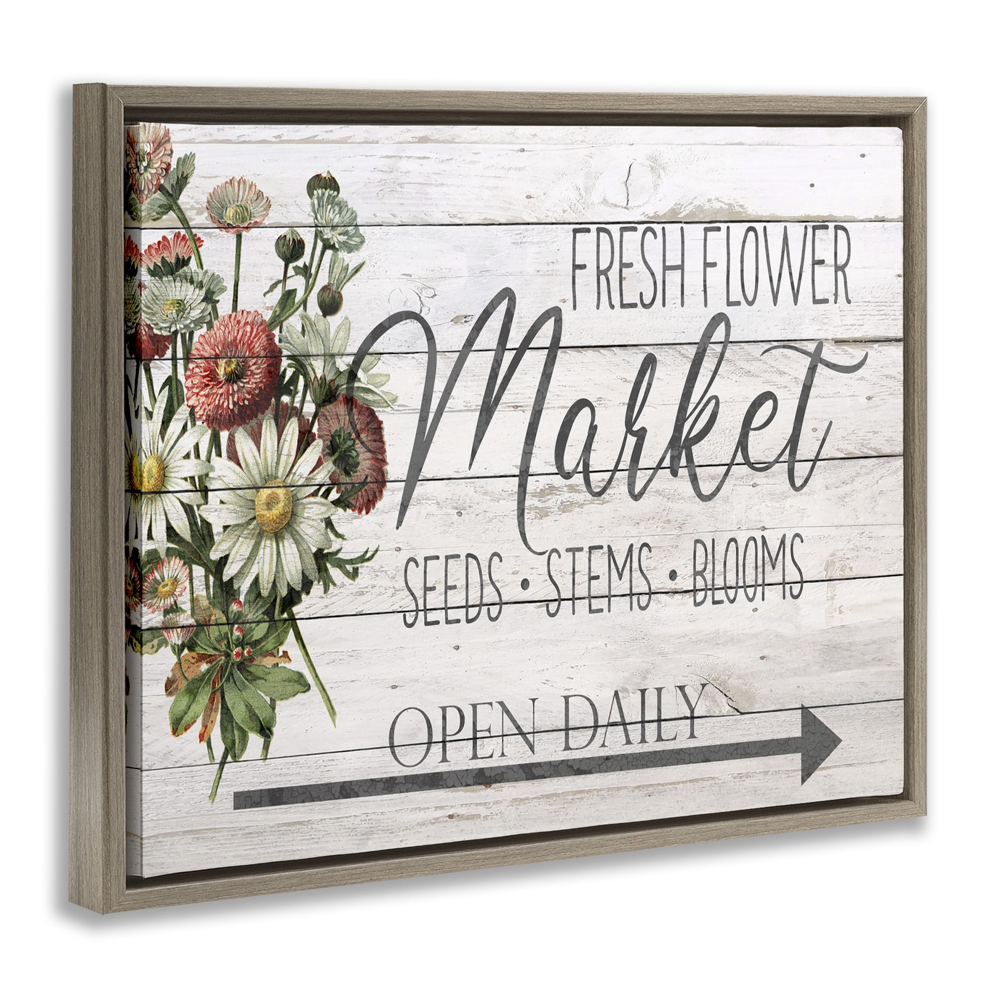 Stupell Industries Planked Style Fresh Flower Market Botanical & Floral Painting Brown Floater Framed Canvas Art Print Wall Art, 21 x 17