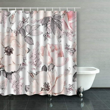 ARTJIA Seamless Pattern Pink Flowers Leaves On Wallpaper Shower Curtains Bathroom Curtain 66x72 (Bathroom Wallpapers 10 Of The Best)