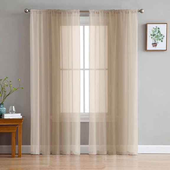 Beige Ombre Sheer Curtains 63 Inches Length 2 Panels Set, Window Sheer Curtains for Living Room/Bedroom, Khaki Modern Art Farmhouse Light Filtering Rod Pocket Curtain 52'' x 63'' x 2