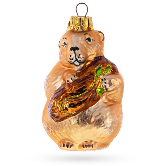 Otter Holding a Log Glass Christmas Ornament