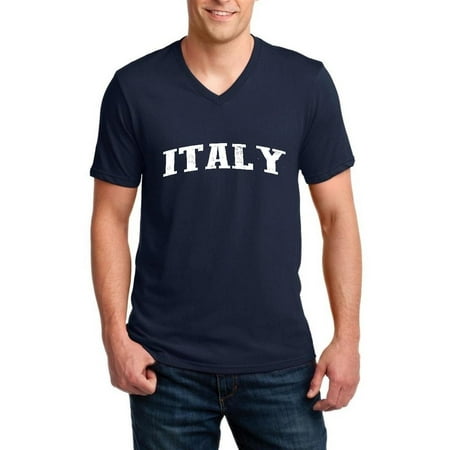 Mens Black Italian Four - Italy Men V-Neck Shirts Ringspun Tee