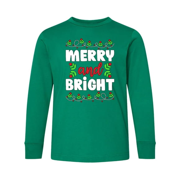 Inktastic Merry and Bright Long Sleeve Youth T-Shirt