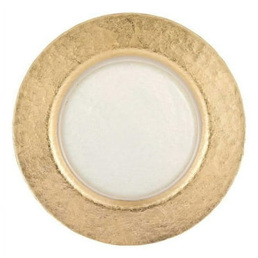 13 in. Hand Crafted Gold Glass Authentic Leaf Round Charger Plate