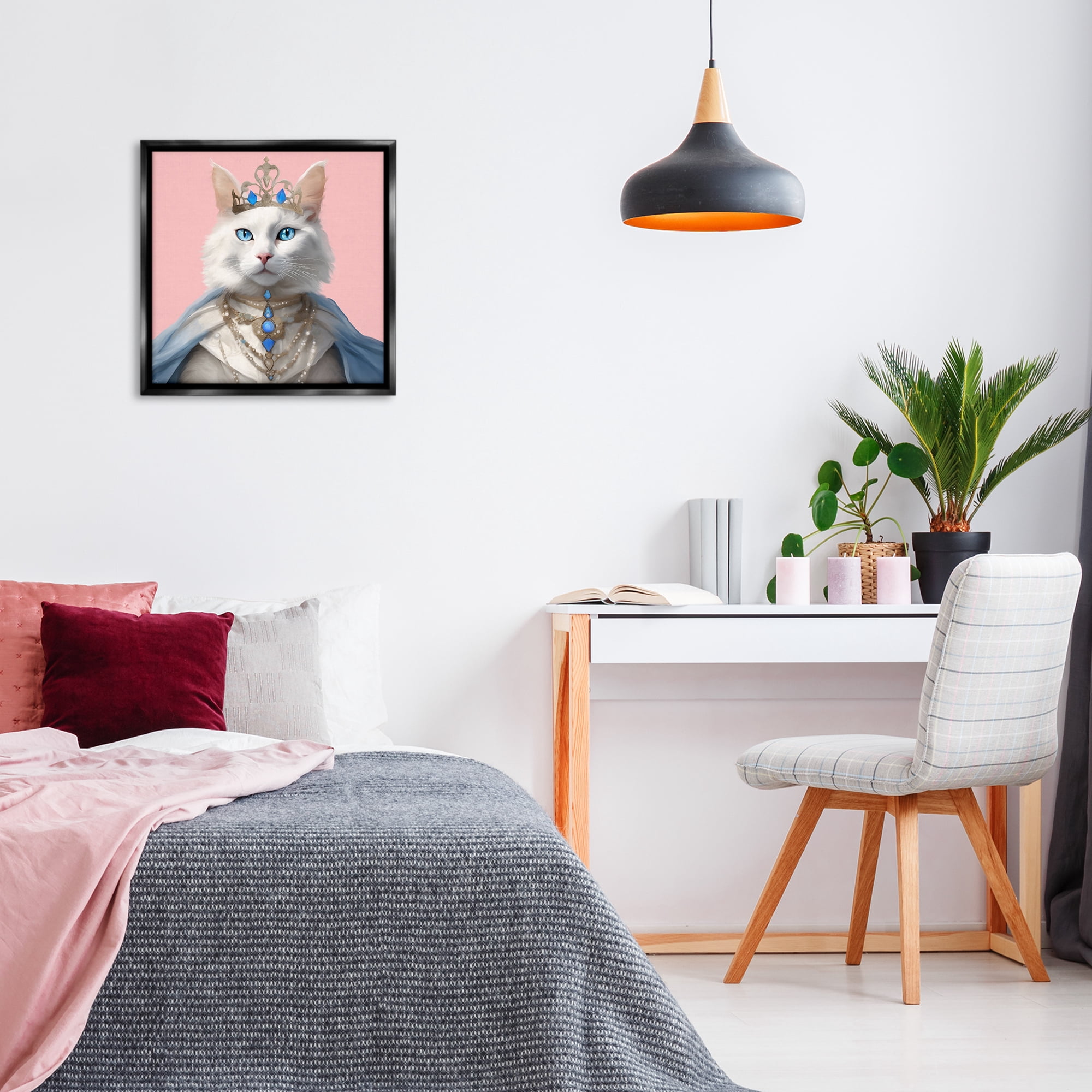 Stupell Industries Feline Princess with Crown Novelty & Humor Painting Black Floater Framed Canvas Art Print Wall Art, 25 x 25