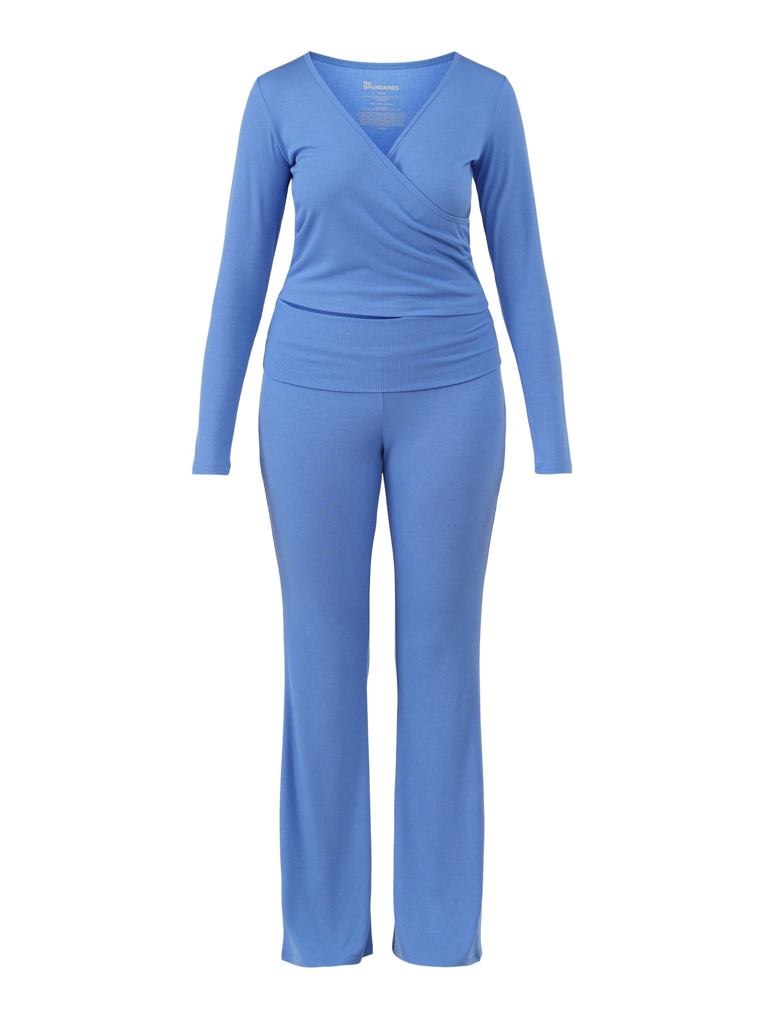 No Boundaries Ribbed Top and Flare Pants Pajama Set, 2-Piece, Women’s and Women’s Plus