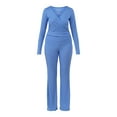 thumbnail image 2 of No Boundaries Ribbed Top and Flare Pants Pajama Set, 2-Piece, Women’s and Women’s Plus, 2 of 3