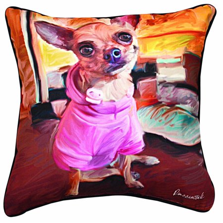 Bella Square Pillow - Manual Chihuahua Bella Paws and Whiskers Decorative Square Pillow, 18-Inch, 100% Polyester By Manual Woodworker