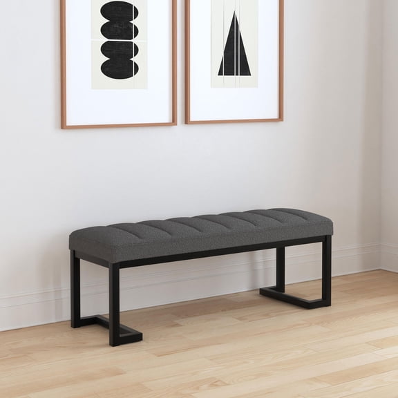 Bedroom Stool Mira Charcoal Boucle Upholstered Tufted Accent Bench,Wooden Bedroom Bench
