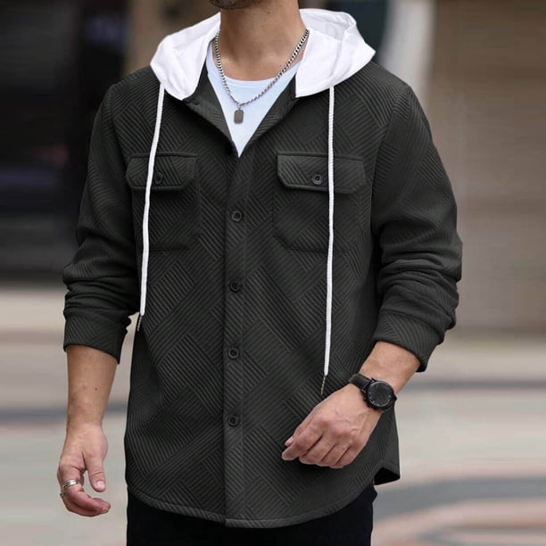 pstuiky camisetas de manga larga para hombre, Sudadera deportiva con bolsillo y manga larga de color liso para hombre, estilo moderno, con cuello alto Tops de talla grande para hombre xl