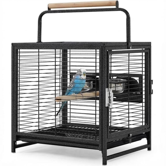 Bird Travel Carrier Cage, 25" h Small Bird Cage with with Wooden Perch Handle, Bird Carrier for Parrots Conures Lovebird Cockatiel Parakeets Black