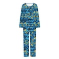 thumbnail image 5 of Puntoco Conjunto de pijama cómodo para mujer, conjunto de pijama con top y pantalones de manga larga con cuello redondo y estampado informal a la moda para mujer, 5 of 5
