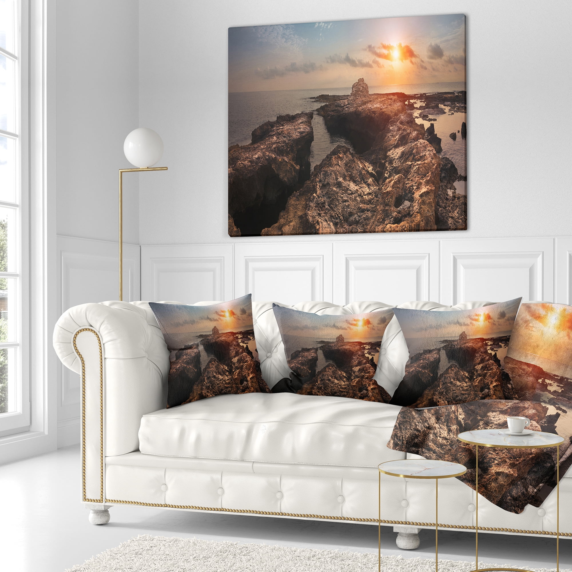 Designart Rocky African Coast Panorama - Oversized Beach Throw Pillow - 16x16