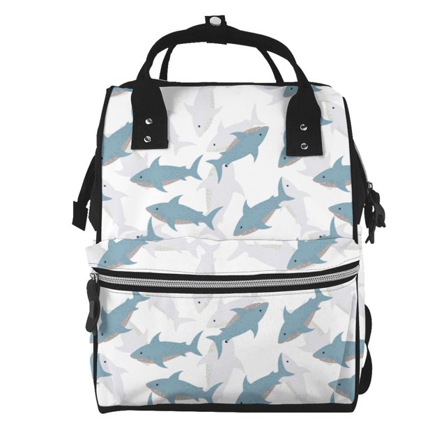 Fotbe Cute Shark Mochila Maternidad - Lona de Sarga Impermeable, Mochila de Pañales de Gran Capacidad con Múltiples Bolsillos y Correas Ajustables