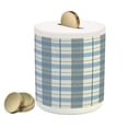 thumbnail image 1 of Checkered Piggy Bank, Traditional Scottish Tartan Plaid Texture Image Rural Style, Ceramic Coin Bank Money Box for Cash Saving, 3.6" X 3.2", Slate Blue Pale Blue, by Ambesonne, 1 of 4