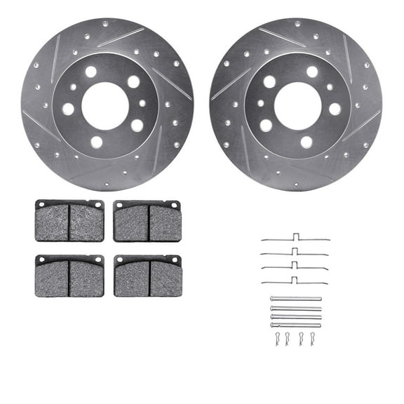 Dynamic Friction Company Front Brake Rotors-Drilled and Slotted-Silver with 5000 Advanced Brake Pads includes Hardware 7512-27000