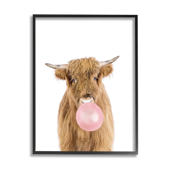 Stupell Industries Highland Cattle Bubblegum Animals & Insects Painting Black Framed Art Print Wall Art, 11 x 14