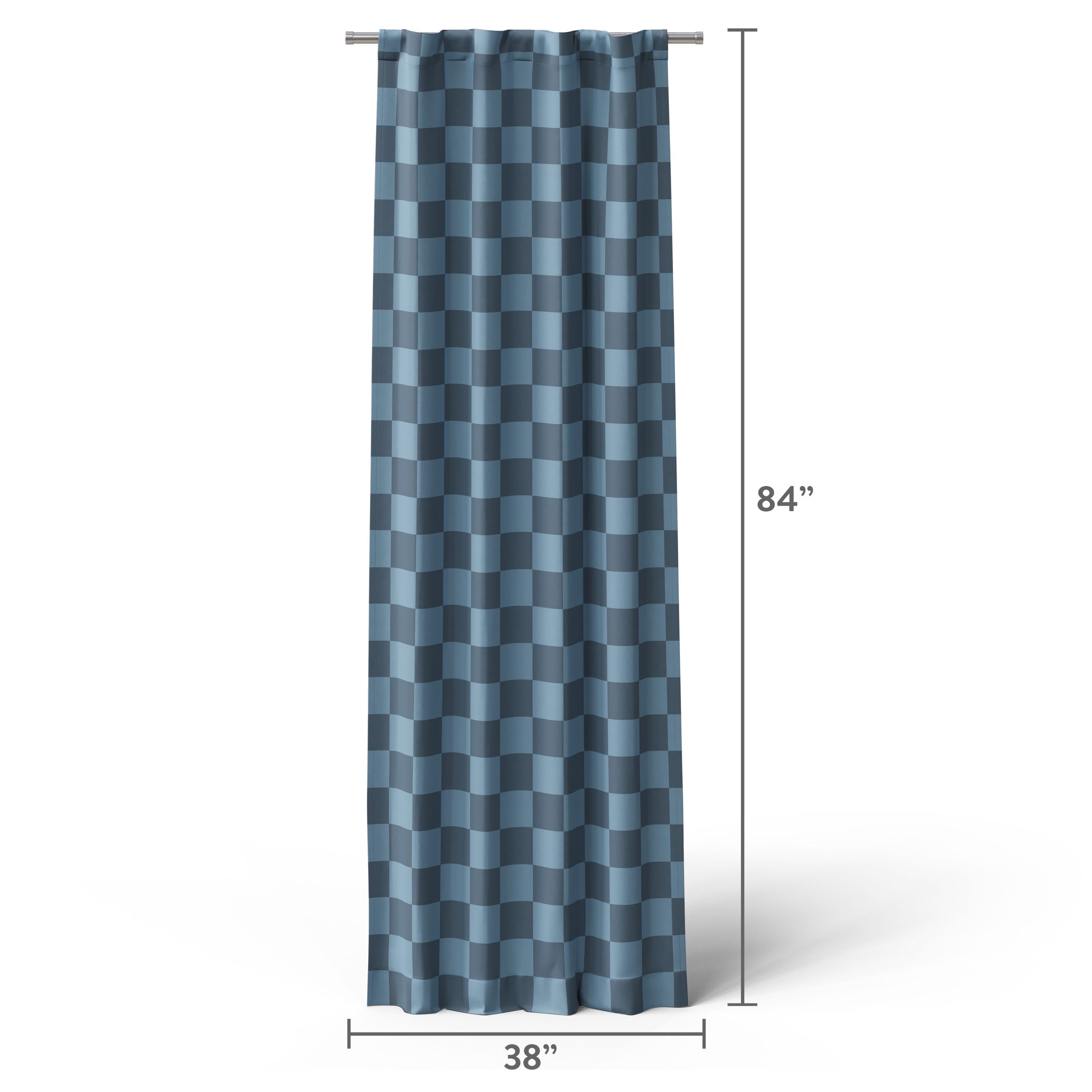 Mainstays Kids Navy Blue Check Printed Blackout Rod Pocket with Back Tabs Single Curtain Panel, Set of 1, 38" W x 84" L