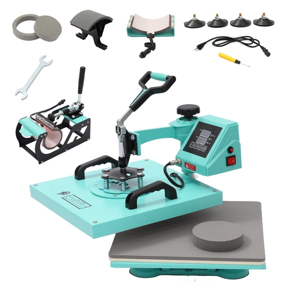 8 In 1 Heat Press, 15x15 Inch Heat Transfer Machine with 30 Oz Tumbler Attachment, 360° Swing Away Digital Sublimation Press for T-Shirts, Mugs, Hats & Plates