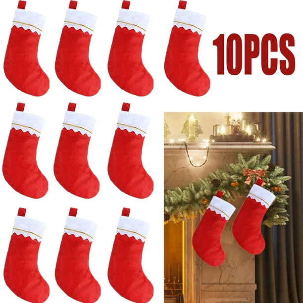 10 Pieces Red Felt Christmas Stockings Xmas Fireplace Hanging Stockings ...