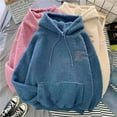 thumbnail image 2 of PIKADINGNIS Autumn Winter Thick Warm Womens Hoodies Harajuku Casual Lamb Cashmere Sweatshirt Pink Loose Long Sleeve Pullover Tops, 2 of 6