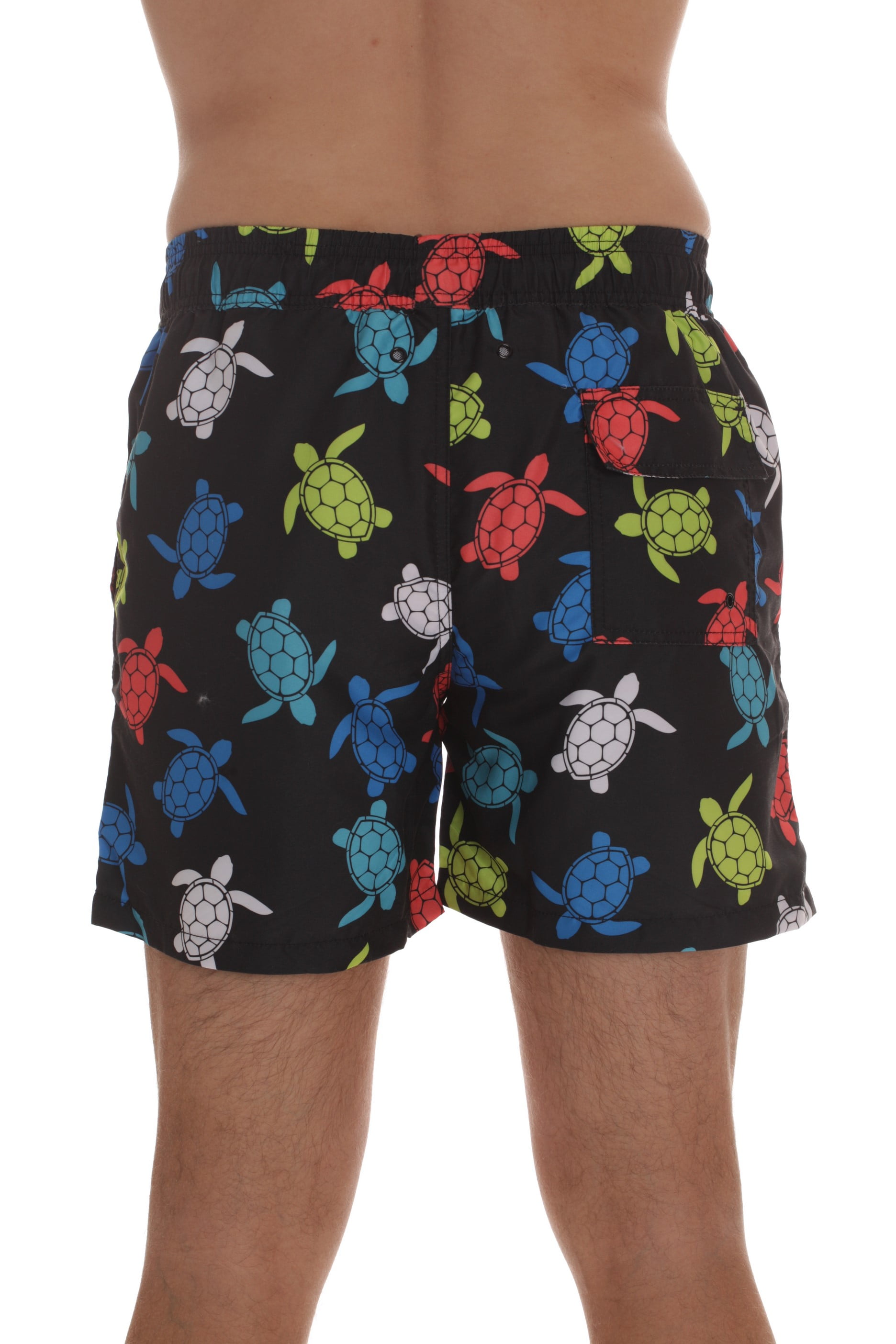 Whiskey and Oak Men’s Swimming Trunks Shorts with Pockets Quick Dry Bathing Suit (Black - Bright Turtles, Small)
