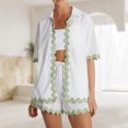 thumbnail image 4 of Conjuntos De 2 Piezas Conjunto de 2 piezas para mujer, cárdigan de encaje ondulado, conjunto de camisa y pantalones cortos, ropa de playa de verano Cgtredaw M Blanco para Mujer, 4 of 7