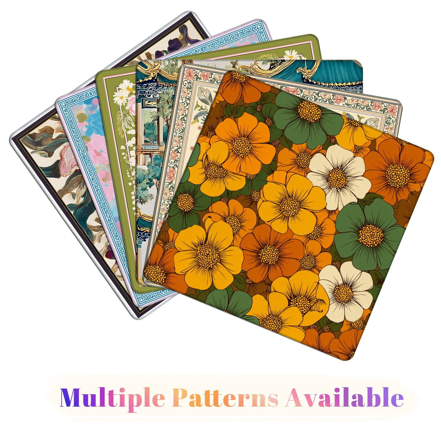 Mahjong Mat 31.5" x 31.5" Colorful Large Scale Hand Drawn Floral Seamless Retro Non-Slip Noise Reduction American Mahjong Tiles Table Cover for Dominoes Poker Card Board Games Gift