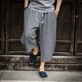 thumbnail image 1 of toraway Men's Cropped Shorts Loose Elastic Drawstring Conical Casual Linen Shorts For Men XXXXL, 1 of 3