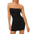 thumbnail image 1 of Gvmfive Women Sexy Off Shoulder Pleated Bodycon Dress Evening Party Clubwear Mini Dresses, 1 of 7