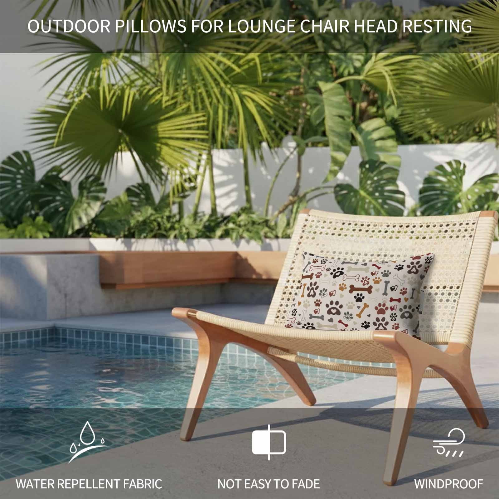 Dog Claws Outdoor Chaise Lounge Pillows Dog Bones Love Vintage Texture Lumbar Pillows with Insert Adjustable Elastic Strap Headrest Pillow for Recliner Patio Chair 2 Pack 11x16 Inch