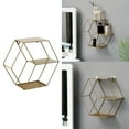 thumbnail image 5 of Wrought Shelf Rack Sofa Background Wall Decoration Metal Wall Hanging Decor Hexagon Floating Wall Shelf - golden, 5 of 7