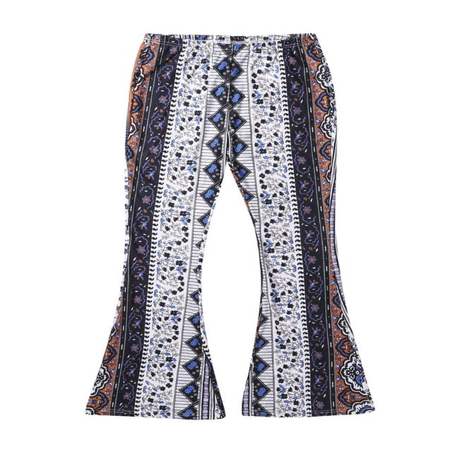 PENGXIANG Pantalon Évasé Imprimé Boho pour Femmes Hippie Taille Haute Grand Jambe Longue Évasé