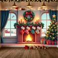 thumbnail image 3 of Festive Design Christmas Banner Holiday Decoration Winter Theme Stocking Decoration Fireplace Garland for Christmas Party Indoor Decoration Holiday Celebration, 3 of 9