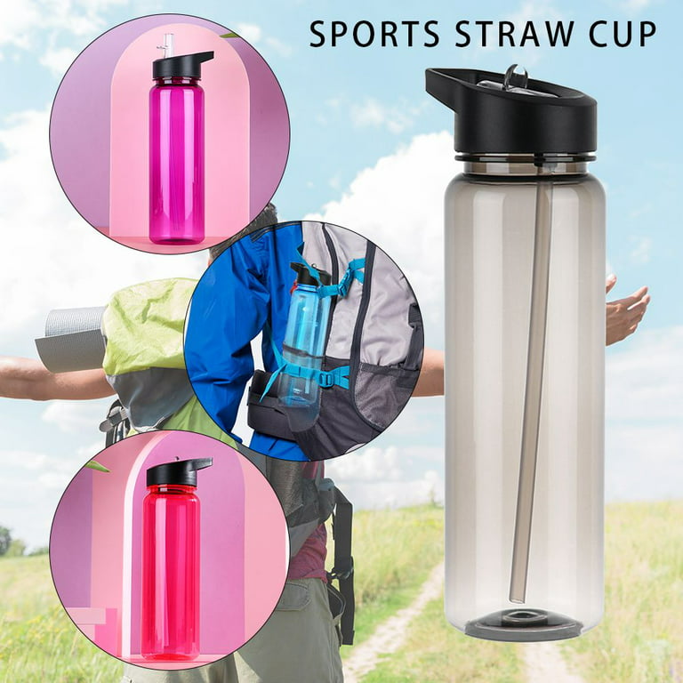 750ml Sport Portable Leakproof with Straw Water Bottles Food Degree Plastic  Drinking Cup Clear GREEN 