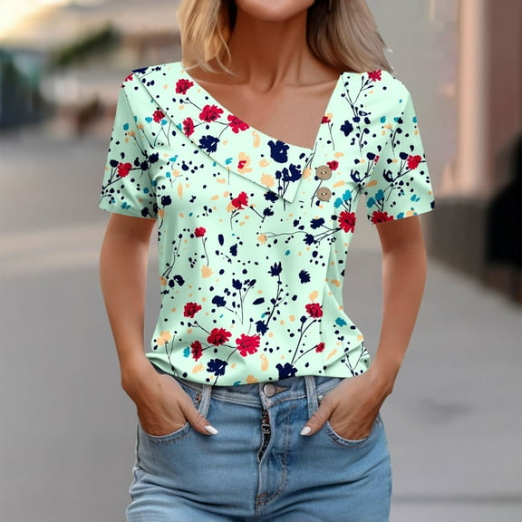 LiMoi Womens Shirts Short Sleeve Button down Womens T Shirts Cotton Loose Fit Vintage Floral Tshirts Shirts for Women Plus Size Shirts Get it Fast