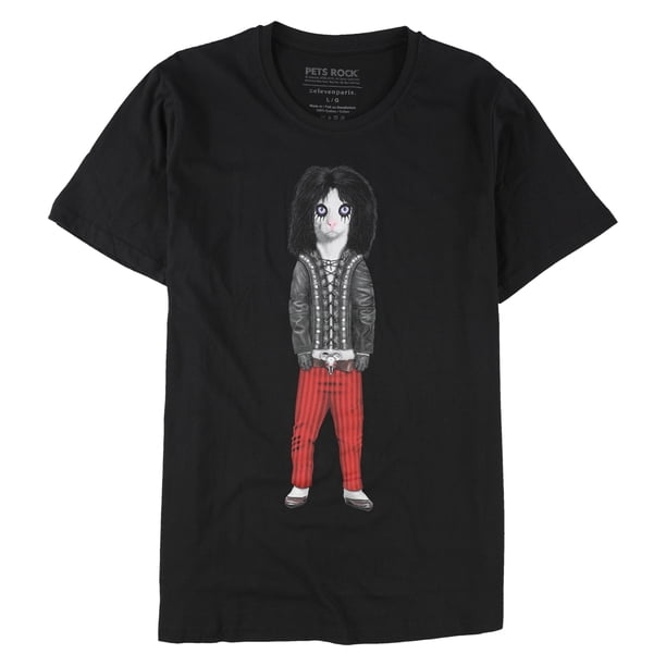 Elevenparis Hombre Shock Rock Cat Camiseta gráfica negra M