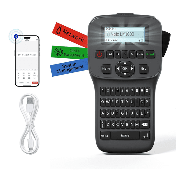 Industrial Label Makers Bluetooth, Heat Shrink Label Maker Waterproof-Labels,Label Maker Machine with-Tape,  LM1600 Handheld Labeling Machine Electrician Portable Labeler Backlit for Home, Kitchen
