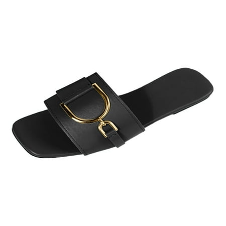 

Sandals Women Heels Comfortable Casual Flat Bottom Square Button Solid Color Large Comfortable Sandals Shoes For Women Dressy