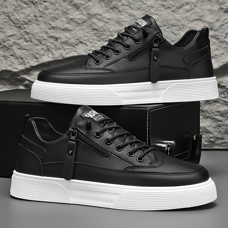 Men'S White Sneakers, Black Sneakers, Two-Color Low-Top Casual Sports Shoes, Outdoor Hiking Lace-Up Zipper Embellished Skateboard Shoes, Large Size Fashion Trendy Versatile Street Spring, Summer