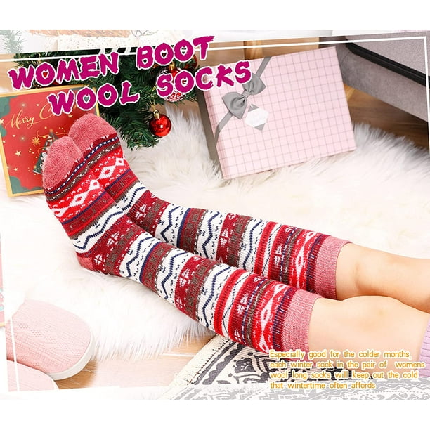 Ladies Wool Cozy Thick Hiking Skiing Comfy Thermal Boot Long Socks
