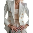 thumbnail image 1 of Qmyliery Women Double Breasted Blazers Jacket Fall Winter Elegant Casual Long-sleeve Solid Color Office Ladies Coat Suits Fake Pocket, 1 of 2