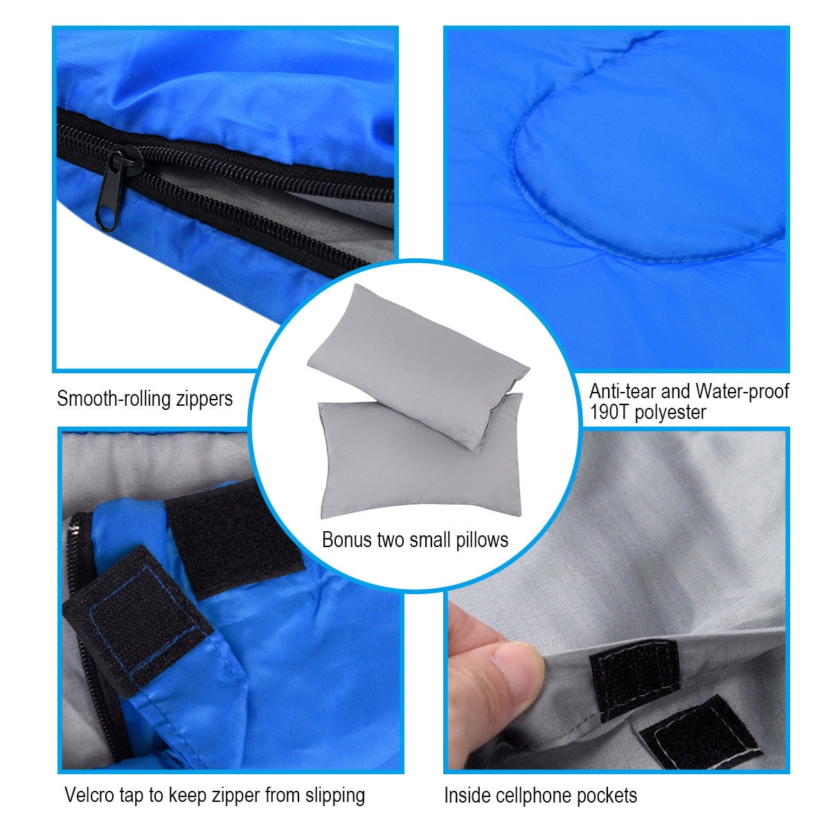 Goplus  Double 2 Person Sleeping Bag Waterproof w/ 2 Pillows Camping Queen Size XL