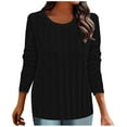 thumbnail image 2 of AXXD Black Basic Ladies Tops And Blouses Summer 2024 Loose Trendy Button V-Neck Long Sleeve Casual T-shirt Top Solid Blouse, 2 of 6