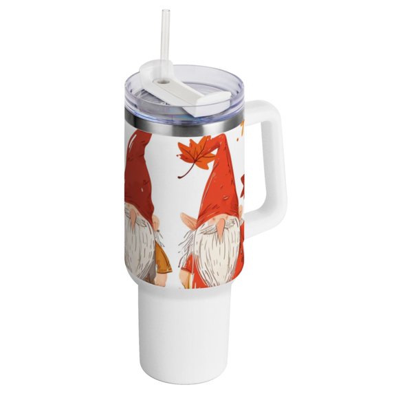 40 oz Insulated Tumbler with Handle and Straw Lid Gnome and Fall Leaf Stainless Steel Water Bottle Travel Mug for Car