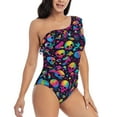 thumbnail image 3 of Goofa Skull rainbow color mushroom Pattern Women's One Piece Swimsuits Tummy Control Bathing Suits Asymmetric One Shoulder Swimwear-X-Large, 3 of 6
